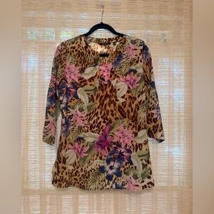 IMAN Leopard Floral Tunic in Brown, Pink & Purple New No Tag Sz M